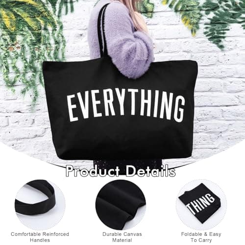 InfiniZer Black Tote Bag For Women Extra Large Canvas Beach Bag Durable Foldable Shopping Bags Perfect For College School Work Travel Gym Shopping — view 5