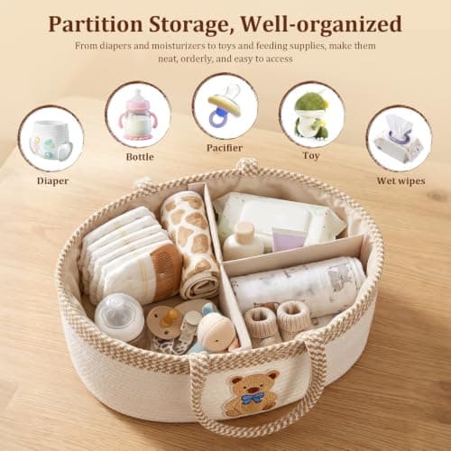 Baby Nappy Caddy Organiser, Cotton Rope Diaper Storage Basket(bear) — view 3