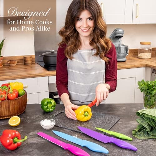 nuovva Professional Kitchen Knife Set – 5pcs Colour Coded Kitchen Knives – Stainless Steel Non Stick Blades – Chefs, Filleting, Bread, Paring and Utility Knives — view 6