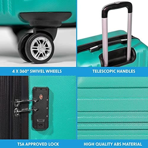 Dellonda Suitcase Set 3-Piece Lightweight Hard Shell Luggage with TSA Lock - 20", 24", 28" - Teal — view 5