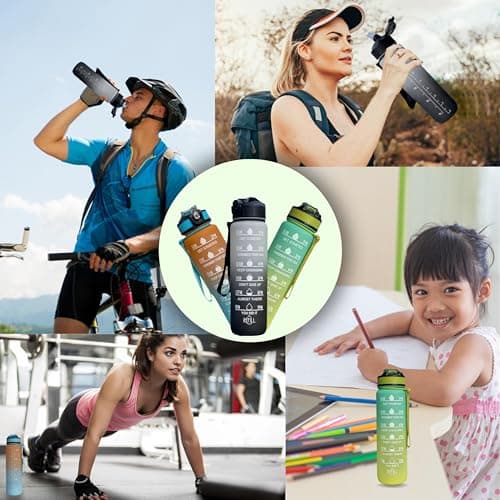 Repton 1L Sports Water Bottle with Motivational Time Marker | Leak-proof Drink Tritan Bottle BPA Free Non-Toxic for Running, Cycling, Gym, School & Office (Black & White) — view 6