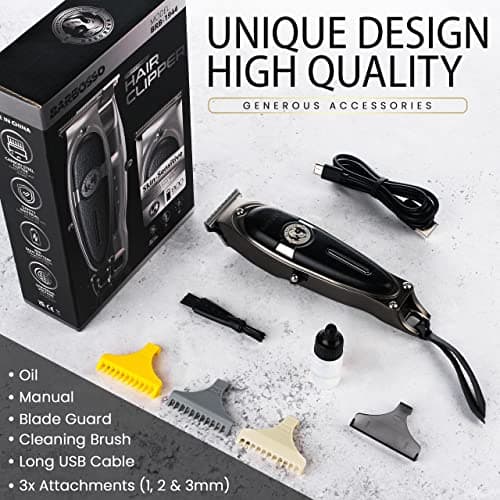 BARBOSSO Beard Hair Trimmer Men Rechargeable via USB-C - 90 Min Battery - Cordless Clippers - Mens Electric Shaver Razor - Male Face Grooming Kit - Stubble, Moustache, Sideburn, Bald Head — view 6