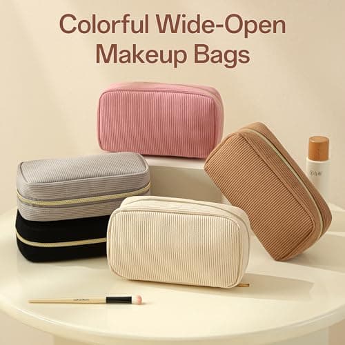 NANDADEVI Corduroy Makeup Bags with Metal Zipper, Travel Cosmetic Organizers, Toiletry Stationery Bags (Black+Leopard Brown, 2PCS) — view 6