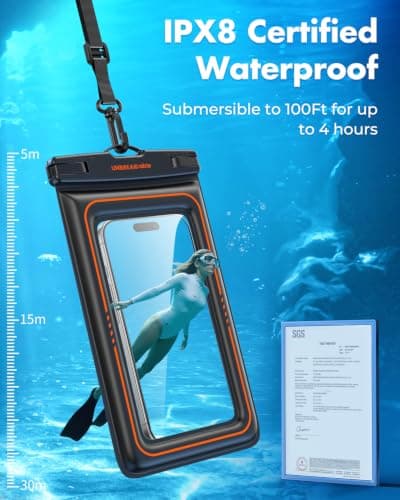 UNBREAKcable Floating Waterproof Phone Pouch 2 Pack - IPX8 Waterproof Phone Case Dry Bag for iPhone 17 Air 16 15 14 13 12 11 Pro Max XR XS SE 2022, Samsung S25 S24 S23 S22 Ultra Up to 7.0 inch- Black — view 3