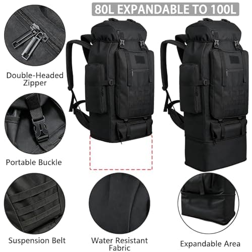 Ogetok 100L Hiking Backpack Camping Rucksack, 100 liters Large Capacity Outdoor Knapsack Travel Climbing Mountaineering Carry On Backpack Bag, Trekking Backpacking for Men Women, Black — view 3