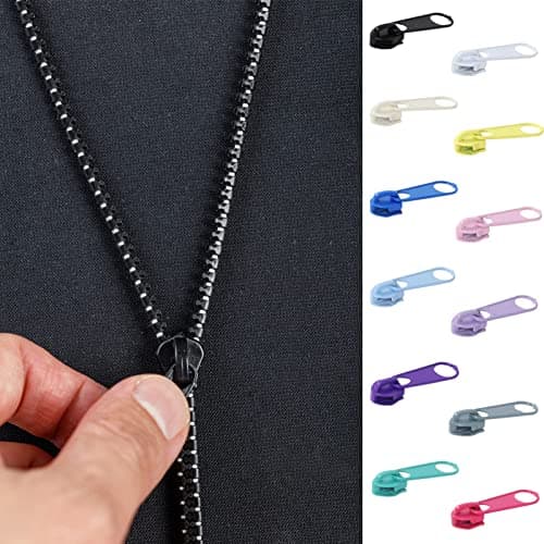 DOITEM 72Pcs Zipper Repair Kit Zipper Replacement 5# Zip Pull Rescue Kit for Clothing Jackets Purses Luggage Backpacks (12 Colors) — view 5