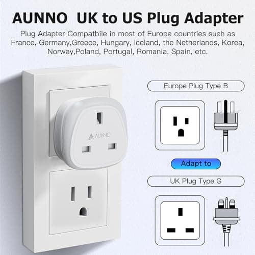 AUNNO UK to US Plug Adaptor, Pack of 2 UK 3 Pin to US Plug Converter, Travel Adapter for US Canada Mexico Thailand and More etc (Type B) — view 5
