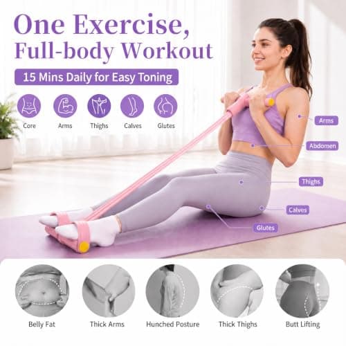 Pedal Resistance Band with Handle,4/6/8 Tubes Options,Full-Body Use (4Tubes-Pink) — view 2