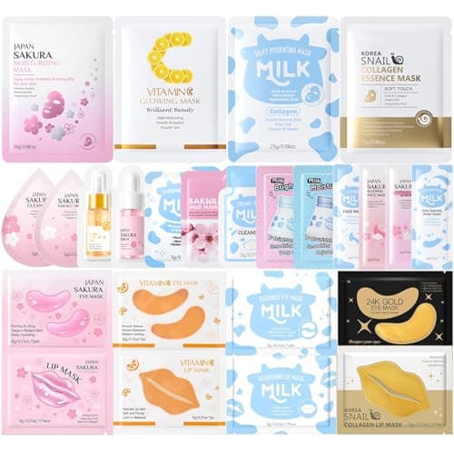 25PCS Face Masks Skincare Set, Pamper Gifts for Women, Travel Skincare Set with Cleanser, Mud Mask, Sleeping Mask, Serum Cream, Eye&Lip Mask, Gifts for Teenage Girls, Skin Care Gift Sets for Women