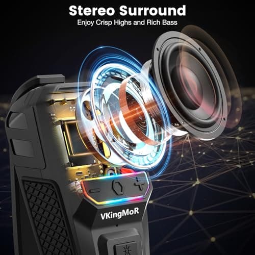 VkingMoR Wearable Bluetooth Speaker, Clip-On Portable Speaker with Built-in Mics Hands-Free Music and Calls for Hiking/Biking, Small Speakerr with LED Light, 15H Battery Life Speaker (Classic Black) — view 4