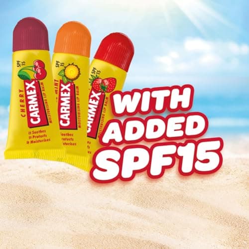 Carmex Minis Lip Balm Tube Set Cherry, Strawberry & Pineapple Mint Multipack With SPF 15 For Sun Protection Hydrating Lip Care with Cooling Relief for Hot Sunny Days (Pack Of 3) — view 3