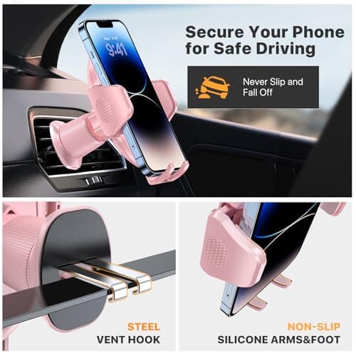 miracase Car Phone Holder, Stable Double Steel-Hook Air Vent Car Phone Mount Cradle 360°Rotation, One Button Release Mobile Phone Holder for iPhone, Galaxy, All 4.0''-7'' Smartphones — view 5