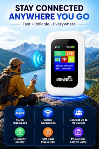 Portable 4G LTE Mobile WiFi Router with SIM Slot, Pocket WiFi Hotspot 150Mbps, Portable WiFi Router for Up to 10 Devices, Wireless Internet Router for Camping, Caravan, Holiday & Remote Work — view 4