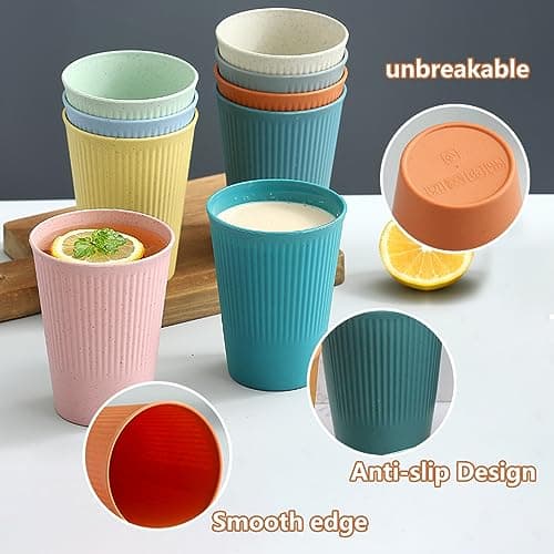 10 Colour Unbreakable Plastic Drinking Cups 350ml Reusable Tumblers Coffee Mug 10 Pack Stackable Beaker for Adults Kids Party Picnic BBQ Camping Cold Hot Drinks Microwave Dishwasher Fridge Safe — view 6