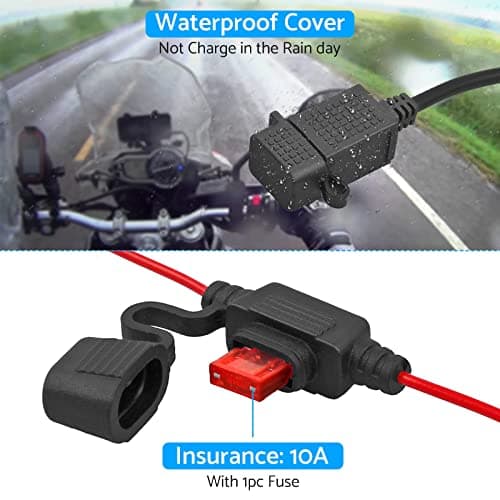 eSynic Professional Motorcycle USB Charger - Waterproof 1.82m/6ft Socket for Phone, GPS - Universal 12/5V Motorbike Charger — view 5