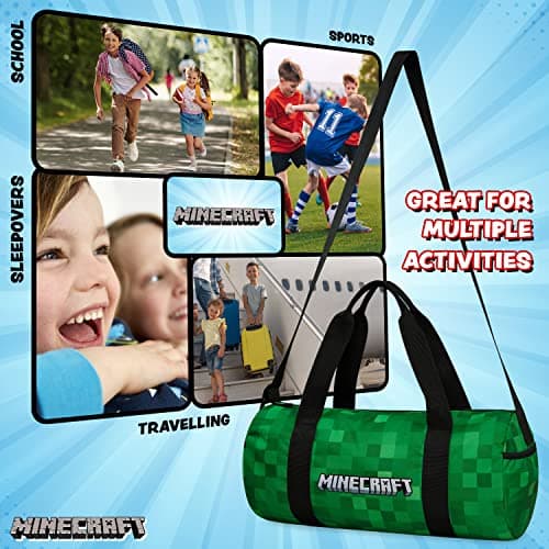 Minecraft Gym Bag for Kids Teens Travel Overnight Sports Duffle Bag Adjustable Strap Kit Bag Large Holdall Gamer Hand Luggage Bag (Green, 41x19x18cm) — view 5