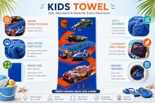 SRV Hub Hot Wheels Kids Cotton Towel – 140 x 70 cm Super Soft and Fast Drying Beach/Bath Towel – Car Racing Design for Boys – Lightweight, Travel-Friendly, Machine Washable — view 6