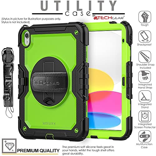 TECHGEAR UTILITY Case for iPad 11" A16 (11th Gen 2025) & 10.9" (10th 2022), Rugged Heavy Duty Shockproof Cover Screen Protection, 360 Stand, Hand & Shoulder Strap - for Work, School, Travel etc- Green — view 3