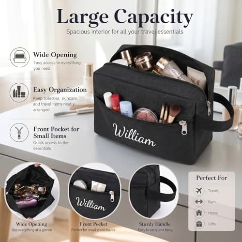 Personalised Toiletry Bag, Water Resistant Wash Bag, Black-M — view 5