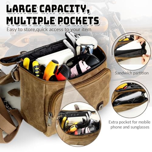WUMOTIX Retro Motorcycle Rear Bag, Large Capacity, Waterproof, Wear-Resistant Canvas for Motorcycle Tank Bag, Basket, Handlebar Bag, and Bicycle Handlebar Bag — view 6