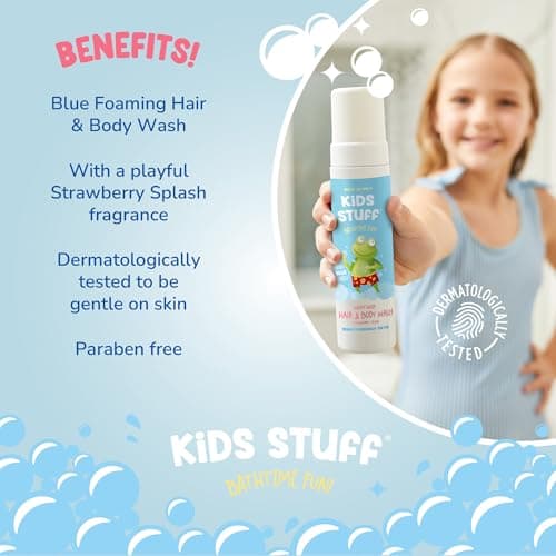 Kids Stuff Blue Wacky Whip Foaming Hair & Body Wash with Strawberry Splash Fragrance | Dermatologically Tested Kids Hair & Body Wash | Gently Cleanses Hair & Skin | Vegan | Cruelty Free | 200ml — view 2