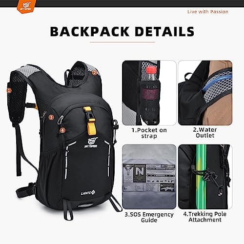SKYSPER Small Hiking Backpack - 15L Travel Rucksack Lightweight Daypack with Chest & Waist Strap Water Resistant Walking Backpack for Women Men — view 5