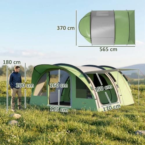 Outsunny 4 Person Easy Setup Family Camping Tent, 2 Rooms Green & Grey — view 3