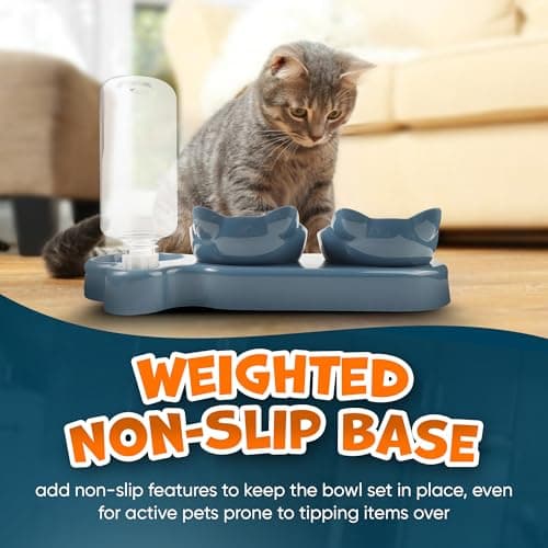 3-in-1 Cat Food And Water Bowl Set with Waterproof Mat - Raised Tilted Cat Bowls with Stand - Non-Slip Pet Food and Drinking Tray - Double Feeding Station with Water Dispenser for Cats & Small Dogs — view 6