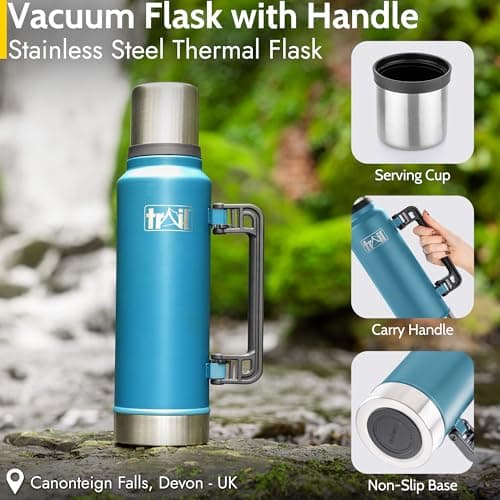 Trail Vacuum Flask with Handle, Camping & Travel, 1300ml, Teal — view 2