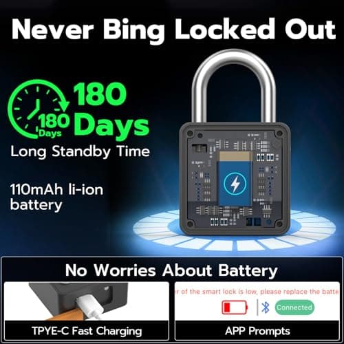 Eseesmart Smart Lock with Code-Combination Fingerprint Padlock, Biometric Keyless Combo Lock with Bluetooth APP, Waterproof for Storage Unit Outdoor Fence Gate Shed Gym School Locker — view 2