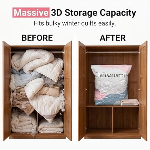 No Pump Vacuum Storage Bags, Press and Seal Compression Bags, Reusable No Pump Needed Space Saver Bag, Large Capacity Vacuum Storage Bags for Clothes, Duvets, Bedding & Home (5PACK, M-70x50x30cm) — view 5