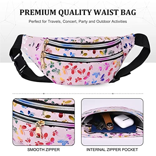 Flintronic Women's Bum Bag Fashion Waterproof Bum Bag Women Belt Bag Compartments with 3 Compartments Adjustable Strap Waist Bag for Sports Travel Hiking Outdoor Travel, #3 Pink, Standard Size — view 2