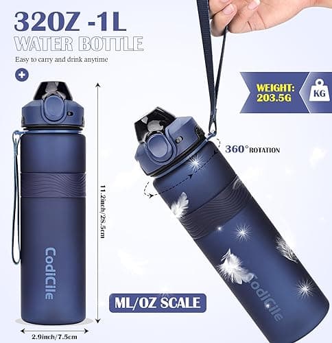 CodiCile Water Bottle, BPA Free 1l Water Bottle Leak Proof Drinks Bottle, Large Sports Bottle Great for Gym, School, Office and Travel (Navy Blue) — view 6