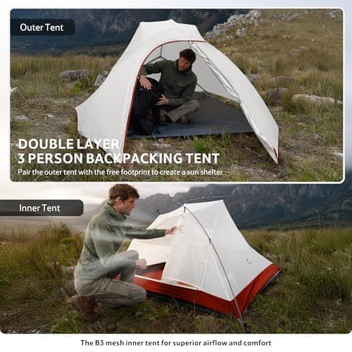 Naturehike Cloud Up Pro Camping Tent, 3 Person, Grey&Red — view 2