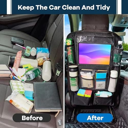 YooGoal Car Seat Organizer, 2 Pack Backseat Car Organizer for Kids, Car Back Seat Protector Car Travel Accessories with Pad Tablet Holder and 9 Storage Pockets, Black — view 6