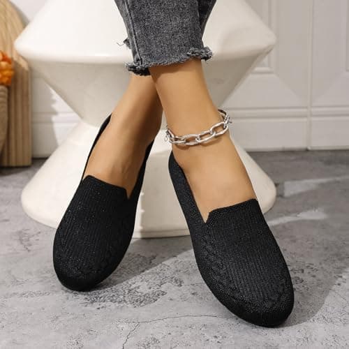 Dyalsa Women's Orthopedic Loafers Slip On Walking Shoes - Breathable Knit Mesh, Non-Slip Soft Sole, Lightweight Arch Support Comfort Flats for Work & Travel Black — view 2