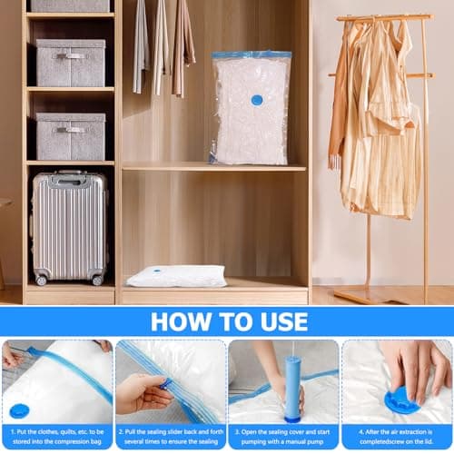 Tenbrachian 8 Pcs Space Saver Bags Vacuum Storage Bags Small Compression Zipper Storage Bags Vacuum Pack Bags for Clothes, Vacuum Bags for Clothes Travel Home, with Airtight Valve, 60 x 40 cm — view 4