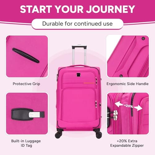 Skylark Large Suitcase 29" Super Lightweight Luggage 20% Expandable 4 Wheel Spinner Soft Shell Check in Luggage for 23kg (Pink, 112 litres) — view 4