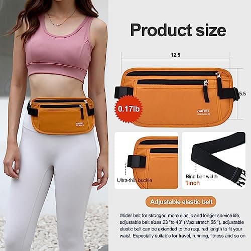 RFID Blocking Money Belt for Men Women, Slim Fanny Pack for Travel，Running,Conceal Waist Wallet for Passport Holder,Phone,Cash(Brown Orange) — view 3