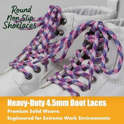 Yusimu Round Boot Laces Heavy Duty Work Hiking Lace, White/Pink/Blue, 120cm — view 2