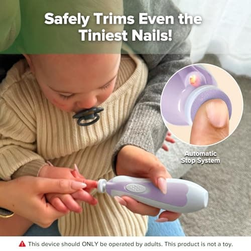 haakaa Baby Nail Trimmer Electric Baby Nail File Kit with LED Light, Baby Nail Clippers for Newborn/Infants/Adults Toenails and Fingernails, 6 Replacement Heads & Storage Case, Lavender — view 2