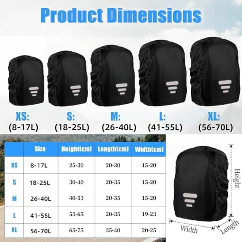 SHOCHX Waterproof Backpack Rain Cover with Three Reflective Strap, 1 Adjustable Anti Slip Cross Buckle Strap for Anti-Dust and Anti-Theft, Rainproof Snowproof, S for 18-25L Backpack, Black — view 4