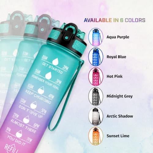 Altruva 1000ml BPA-Free Water Bottle with Straw & Time Markers | Leakproof Reusable Hydration Bottle with Measurements | Sports & School Water Bottle for Daily Use (Midnight Grey) — view 2