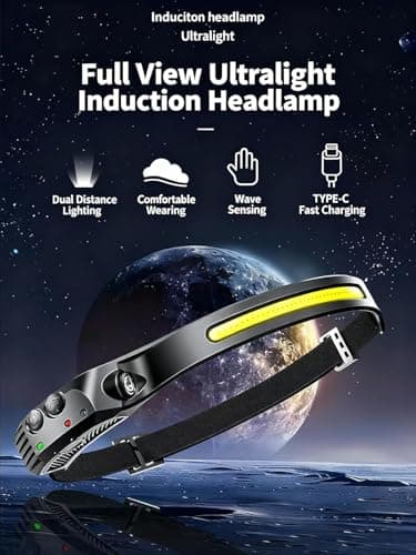 VIVIZEN Ultralight 98g COB LED Head Torch Rechargeable 230 Wide Angle Motion Sensor Headlamp with Red White Light Waterproof Headlight for Fishing Night Hiking Readin — view 6