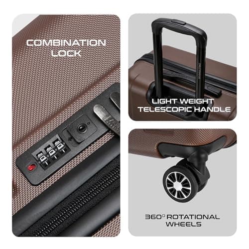 EAGLE EXPRESS Venture 20" Cabin Suitcase – Airline Compatible Carry-On, Lightweight ABS Hard Shell, Silent 360° Spinner Wheels, Anti-Theft Zipper, Cover & Name Tag, (Coffee) — view 3