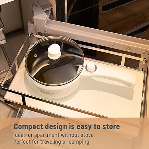 Vocha Electric Hot Pot, 1.5L Mini Portable Electric Pan Non-Stick, Multi-Cooker with Lid for Travel/Dormitory, Silicone Spatula Included (Beige) — view 5