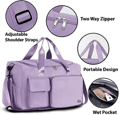 CarryFitness® Sports Gym Bag Duffle Bag with Shoes Compartment, Waterproof Weekend Bags for Women and Men, Hand Luggage Bag, Lightweight Holdall Hospital Overnight Bag - Purple 37L — view 5
