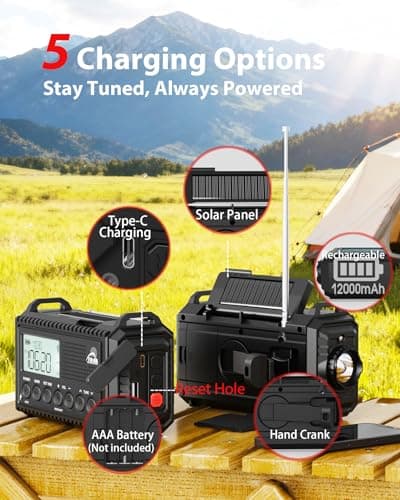 Roxicosly 12000mAh Wind Up Emergency Radio with Solar Hand Crank Charging — view 4