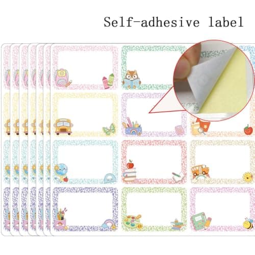 Qpout 180 Pieces Pastel Composition Notebook Name Tags, 2.4 x 1.6 Inches Multicolor Border Stickers, Schoolgirl Style Back to School Labels for Students Teachers, Classroom Office Desk Locker — view 3