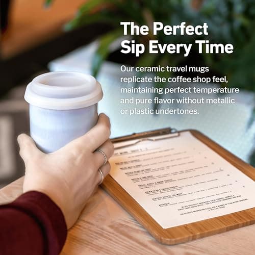 NOVA CERAMICS Travel Mug – Portable Coffee Tumbler – Unique to Go Mug – Microwave & Dishwasher Safe Purple Coffee Tumbler - Gifts for Women Men Him Her – 355ml – Horizon — view 4